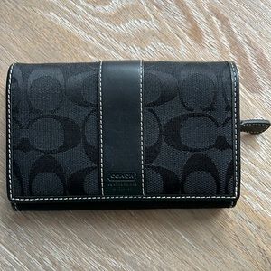 Coach Black Signature C Jacquard Canvas & Leather Front Flap Bifold Wallet